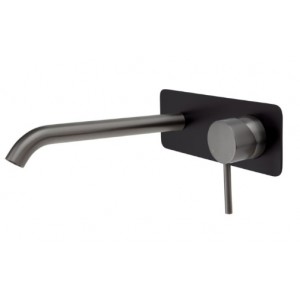 Kaya Wall Basin/Bath Mixer Set, Gun Metal, Matte Black Square Plate, 200mm Outlet